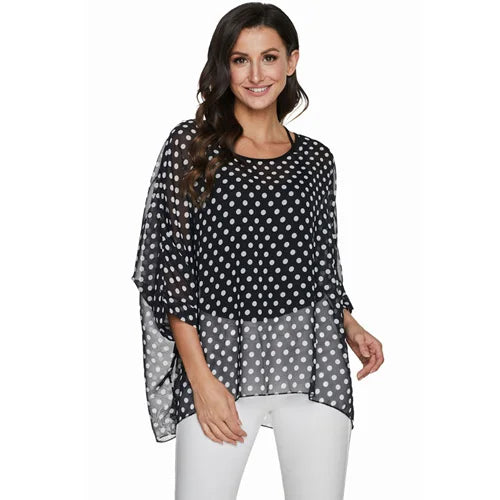 BHflutter Plus Size Blouse Shirt Women Fashion Vintage Black Chiffon Blouses Ladies Batwing Casual Summer Tops Tunics ropa mujer