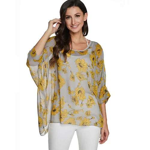 BHflutter Plus Size Blouse Shirt Women Fashion Vintage Black Chiffon Blouses Ladies Batwing Casual Summer Tops Tunics ropa mujer