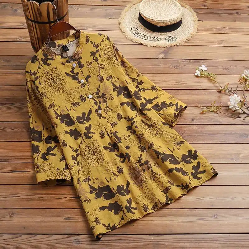 ZANZEA Women Autumn Floral Printed Blouse 2025 Bohemian 3/4 Sleeve Holiday Shirt Chemise Female Casual Party Blusas Tunic Tops