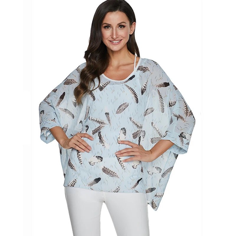 BHflutter Plus Size Blouse Shirt Women Fashion Vintage Black Chiffon Blouses Ladies Batwing Casual Summer Tops Tunics ropa mujer