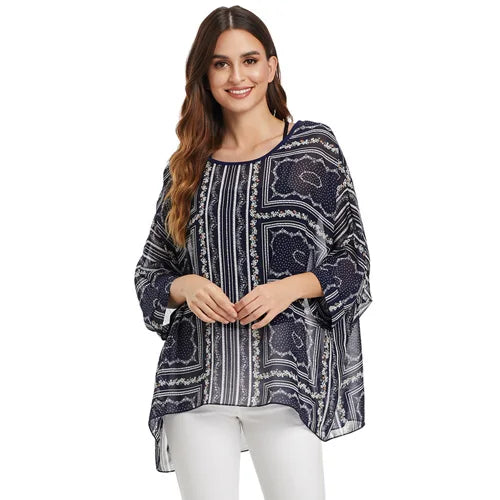 BHflutter Plus Size Blouse Shirt Women Fashion Vintage Black Chiffon Blouses Ladies Batwing Casual Summer Tops Tunics ropa mujer