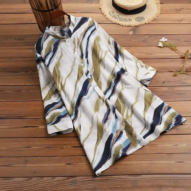 ZANZEA Women Autumn Floral Printed Blouse 2025 Bohemian 3/4 Sleeve Holiday Shirt Chemise Female Casual Party Blusas Tunic Tops