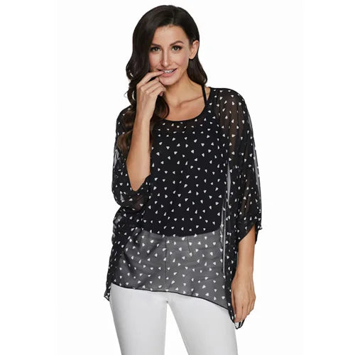 BHflutter Plus Size Blouse Shirt Women Fashion Vintage Black Chiffon Blouses Ladies Batwing Casual Summer Tops Tunics ropa mujer