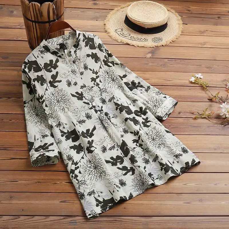 ZANZEA Women Autumn Floral Printed Blouse 2025 Bohemian 3/4 Sleeve Holiday Shirt Chemise Female Casual Party Blusas Tunic Tops