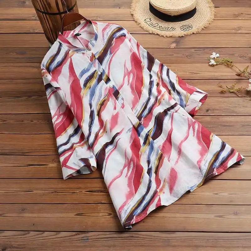 ZANZEA Women Autumn Floral Printed Blouse 2025 Bohemian 3/4 Sleeve Holiday Shirt Chemise Female Casual Party Blusas Tunic Tops