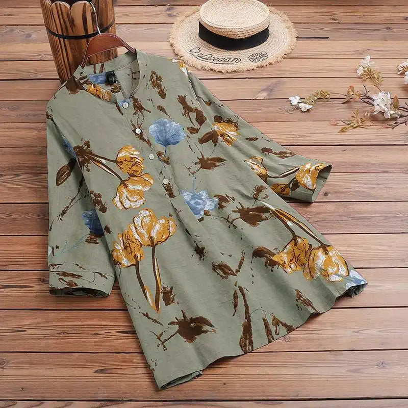 ZANZEA Women Autumn Floral Printed Blouse 2025 Bohemian 3/4 Sleeve Holiday Shirt Chemise Female Casual Party Blusas Tunic Tops