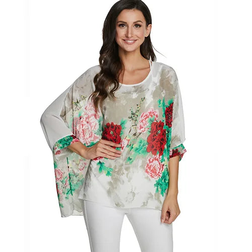 BHflutter Plus Size Blouse Shirt Women Fashion Vintage Black Chiffon Blouses Ladies Batwing Casual Summer Tops Tunics ropa mujer