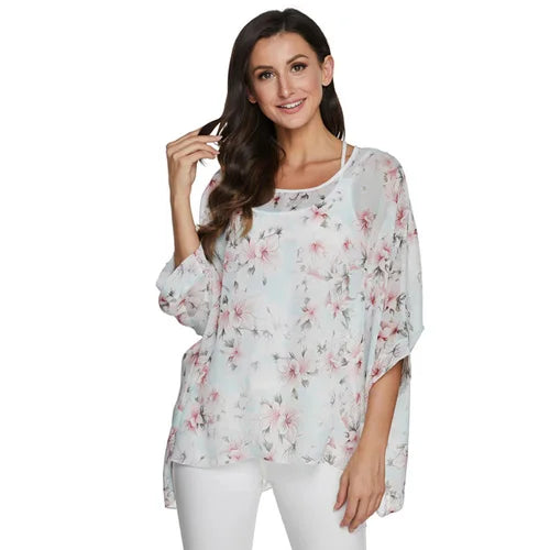 BHflutter Plus Size Blouse Shirt Women Fashion Vintage Black Chiffon Blouses Ladies Batwing Casual Summer Tops Tunics ropa mujer