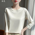 Spring And Summer New Cropped Sleeve Women's Round Neck Cotton T-shirt Loose Mercerized Cotton Short Sleeve Bottoming Shirt