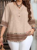 Plus size women's spring/summer/autumn new retro pattern front button leisure short sleeve shirt essential summer outfit
