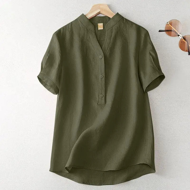 2023 ZANZEA Women Vintage Summer V Neck Short Sleeve Shirt Casual Cotton Blouse Loose Tunic Tops Female Blusas Chemise Oversize
