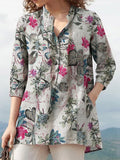 Floral  Printed Blouse Oversized Women Casual V Neck 3/4 Sleeve Shirt ZANZEA Retro Maxi Cotton Tops Bohemian Work Female Blusas