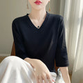 Spring And Summer New Cotton V-neck T-shirt Short-Sleeved Women's Half-Sleeve Bottoming Shirt High-End Cropped Sleeve Top