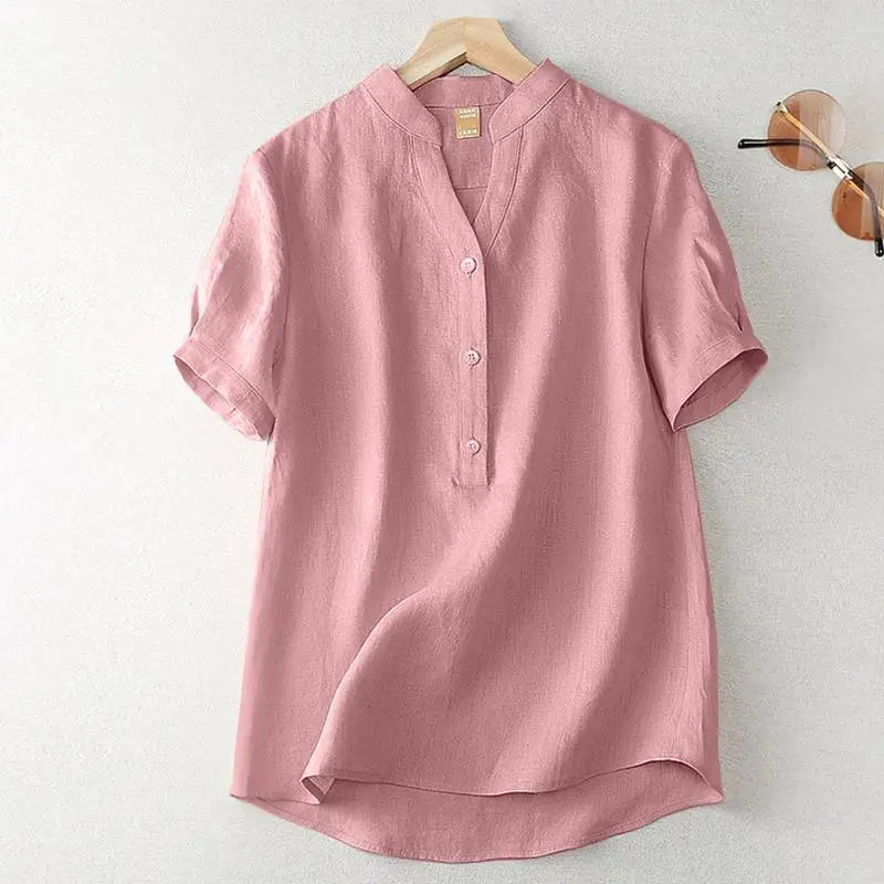 2023 ZANZEA Women Vintage Summer V Neck Short Sleeve Shirt Casual Cotton Blouse Loose Tunic Tops Female Blusas Chemise Oversize
