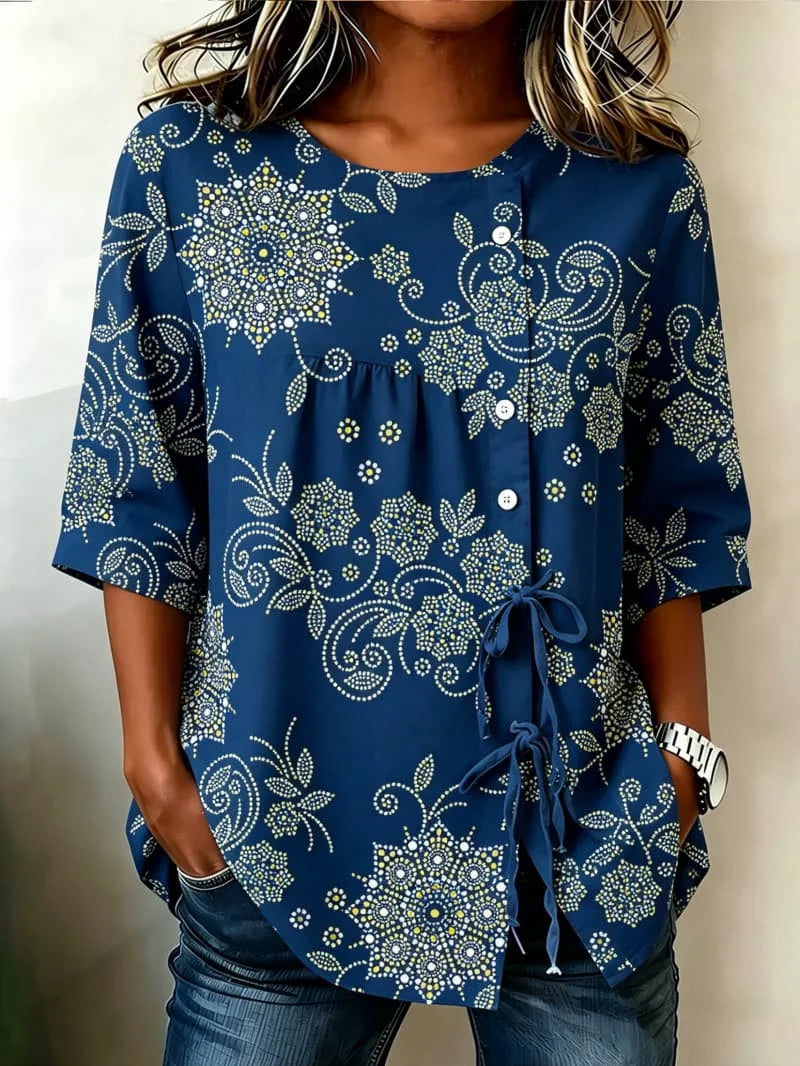 Ladies' casual shirt printed with artistic plants and flowers, lightweight and comfortable, for street wear and daily travel