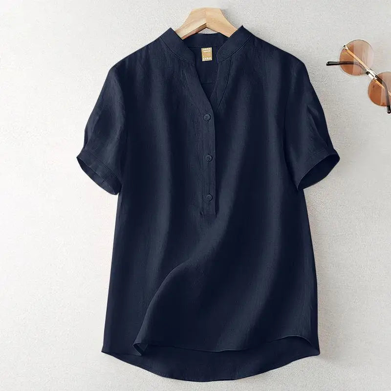 2023 ZANZEA Women Vintage Summer V Neck Short Sleeve Shirt Casual Cotton Blouse Loose Tunic Tops Female Blusas Chemise Oversize