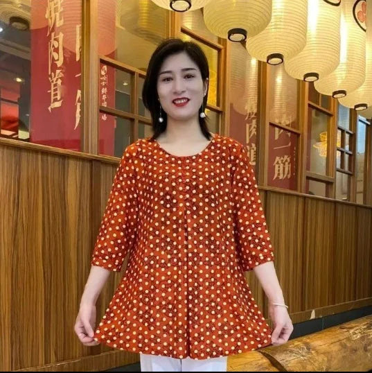Women Clothes Casual Vintage Floral Print Ethnic Style Ice Silk T-shirt Summer Fashion O Neck 3/4 Sleeve Loose Tunic Ladies Tops
