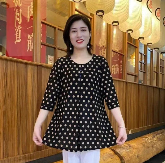 Women Clothes Casual Vintage Floral Print Ethnic Style Ice Silk T-shirt Summer Fashion O Neck 3/4 Sleeve Loose Tunic Ladies Tops