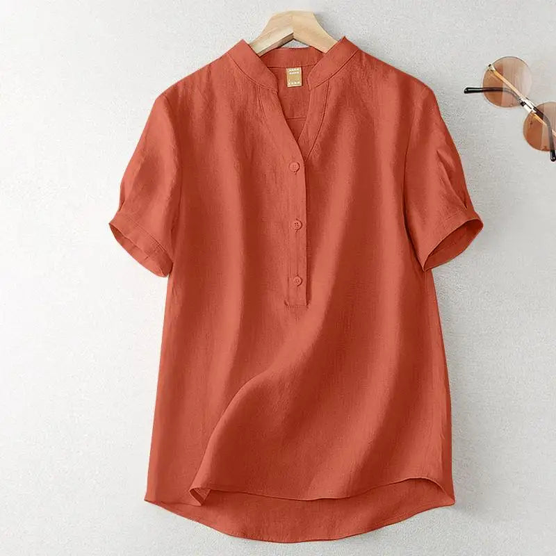 2023 ZANZEA Women Vintage Summer V Neck Short Sleeve Shirt Casual Cotton Blouse Loose Tunic Tops Female Blusas Chemise Oversize