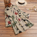 ZANZEA Woman Vintage Floral Printing Blouses Mandarin Colar Half-Button 3/4 Sleeve Cotton Blend Tunic Tops Spring Summer Blusas